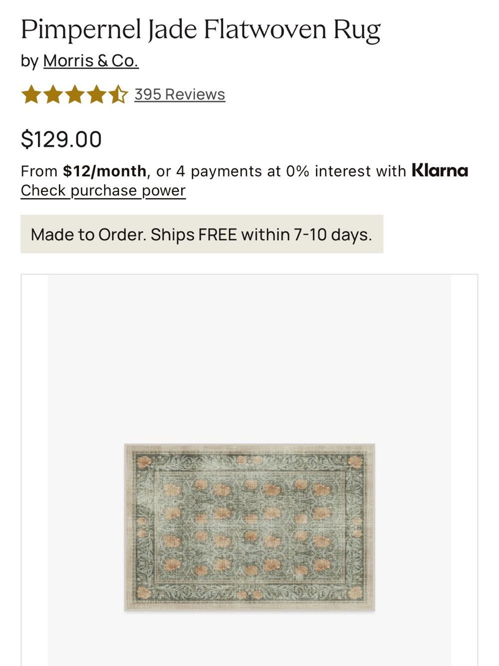 Ruggable 2x3 Floral Jade Flatwoven Rug with Peach Accents